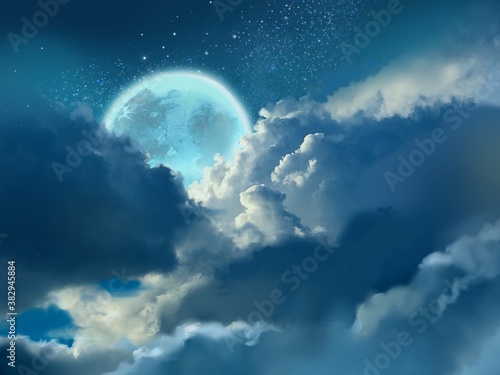 bluely full moon in cloudlandscape