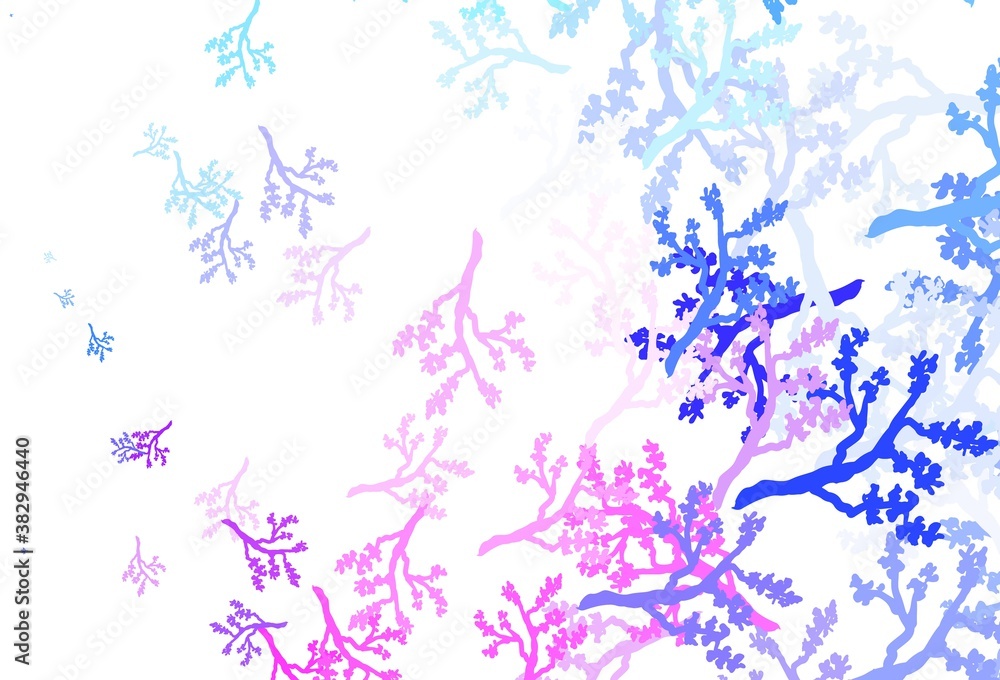 Light Pink, Blue vector doodle template with branches.