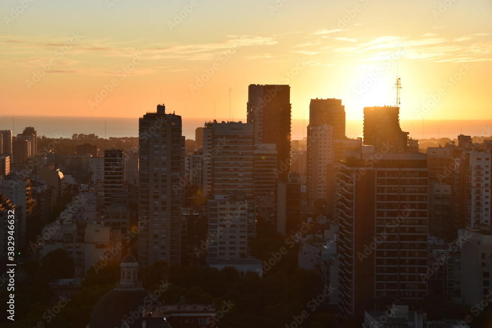 sunrise in Buenos Aires with Rio de la Plata river