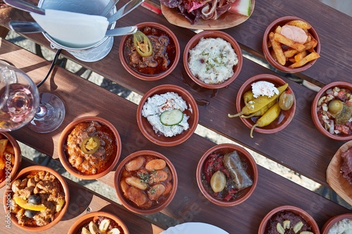 Tapas served at a restaurant with a variety of small plates