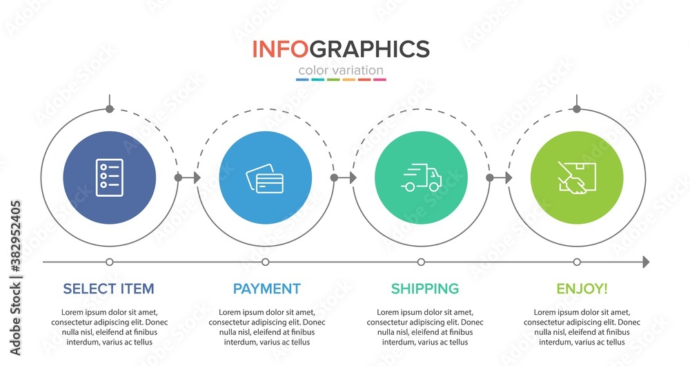 Concept of shopping process with 4 successive steps. Four colorful graphic elements. Timeline design for brochure, presentation, web site. Infographic design layout. Concept of shopping process with 4 successive steps. Four colorful graphic elements. Timeline design for brochure, presentation, web site. Infographic design layout.