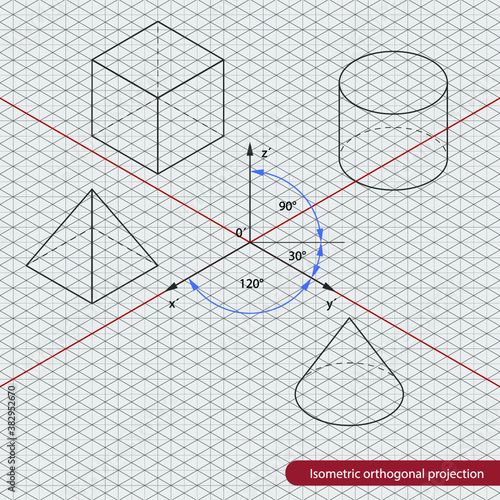 Isometric projection grid. Cube and triangle. Isolated pixel art vector illustration. Design for web, stickers, logo and mobile app.