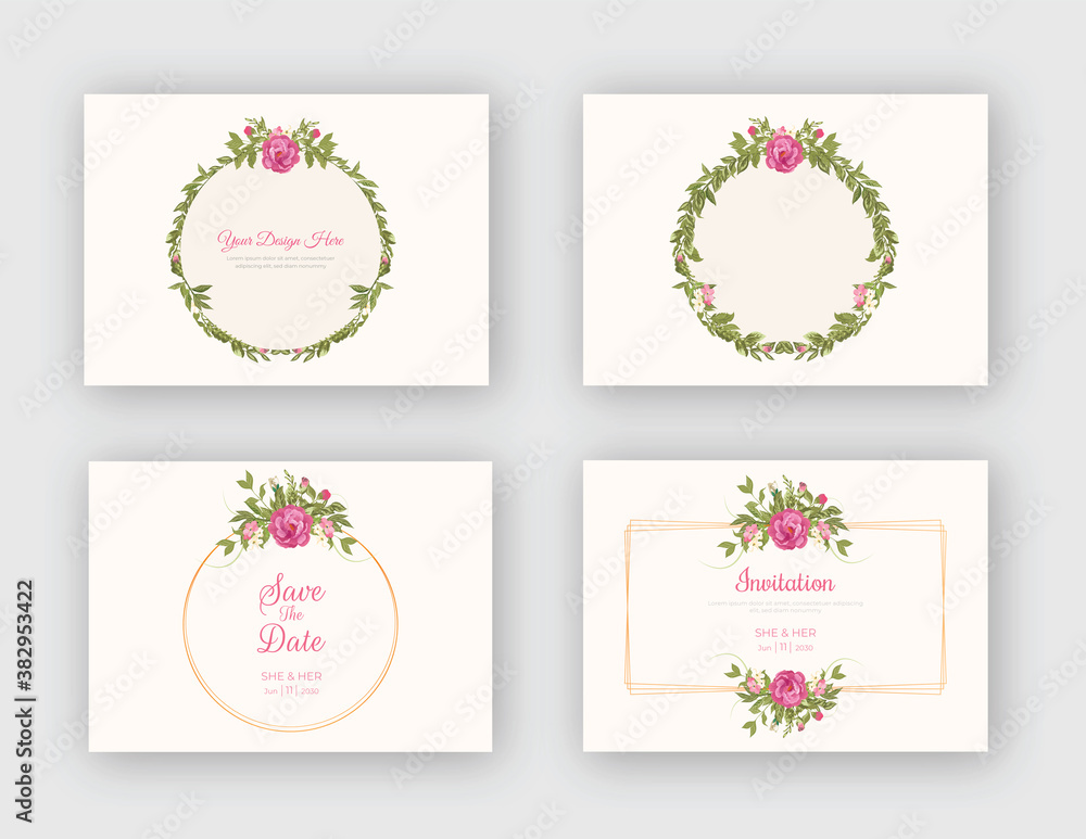 Elegant wedding card & invitation card with beautiful floral frame set 2 in 1 template