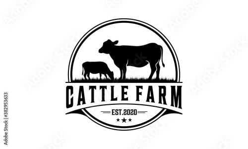Retro Vintage Cattle / Beef Emblem Label logo design