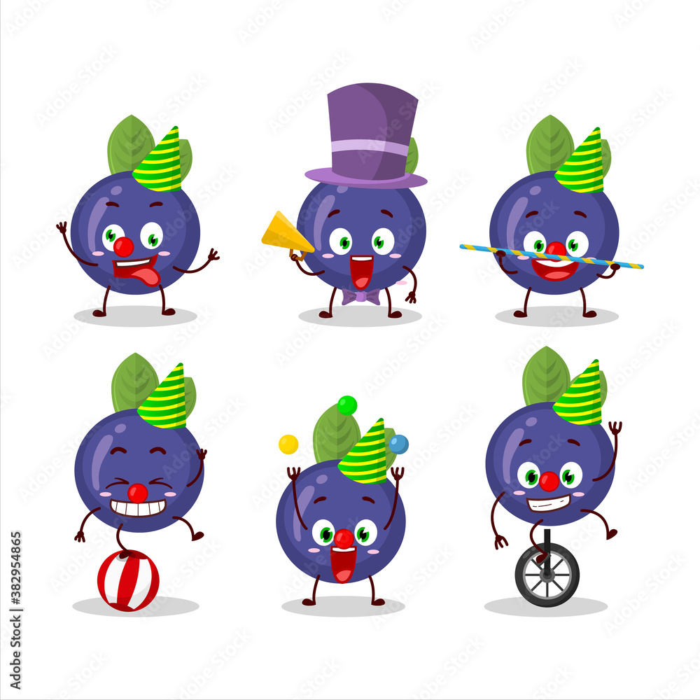 Cartoon character of blueberry with various circus shows Cartoon character of blueberry with various circus shows