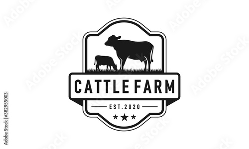 Retro Vintage Cattle / Beef Emblem Label logo design