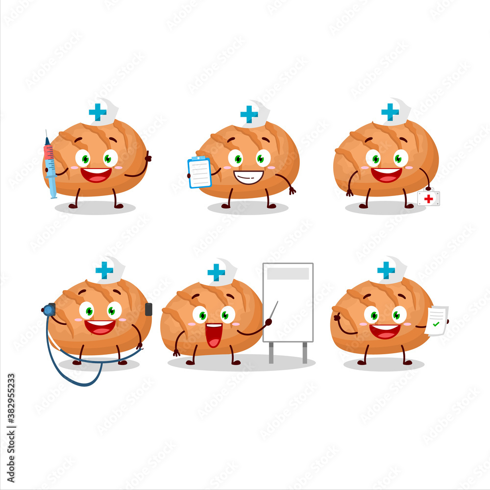 Doctor profession emoticon with bun bread cartoon character Doctor profession emoticon with bun bread cartoon character