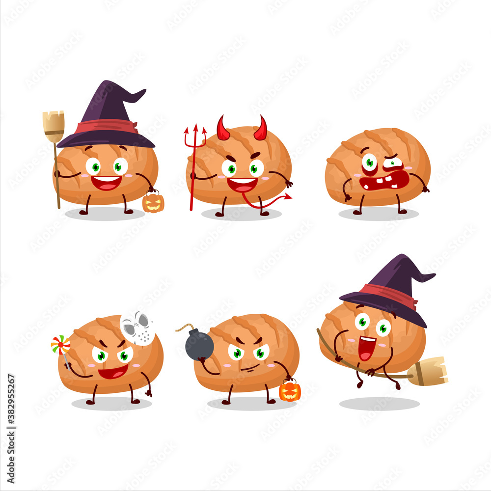 Halloween expression emoticons with cartoon character of bun bread Halloween expression emoticons with cartoon character of bun bread