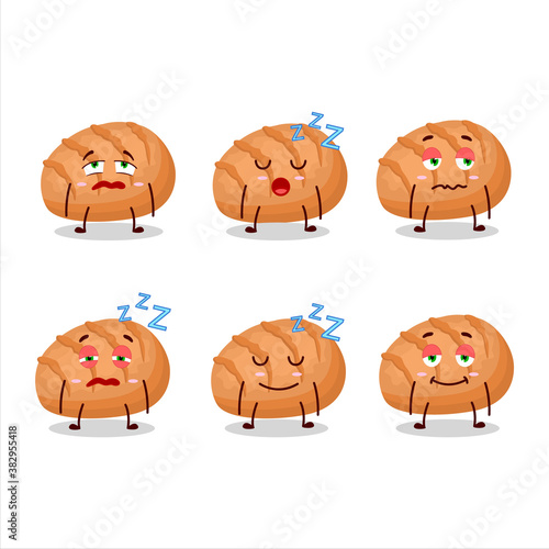 Cartoon character of bun bread with sleepy expression