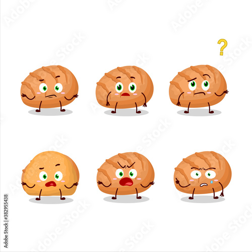 Cartoon character of bun bread with what expression