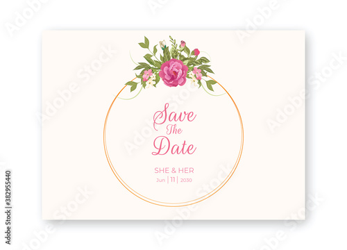 Vintage pink floral frame with beautiful wedding card & invitation card template