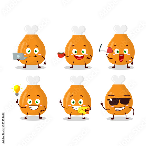 Chicken thighs cartoon character with various types of business emoticons