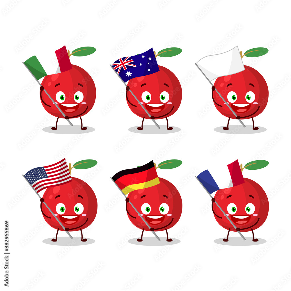 Cranberry cartoon character bring the flags of various countries Cranberry cartoon character bring the flags of various countries
