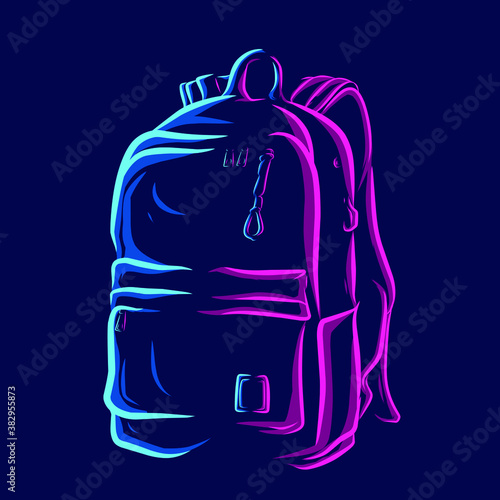 backpack travel and school bag line pop art potrait logo colorful design with dark background. Abstract vector illustration.