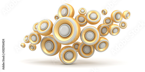 Fototapeta Naklejka Na Ścianę i Meble -  Abstraction illustration. Abstract spheres with gold decoration on a white background. 3d render illustration. Illustration for advertising.