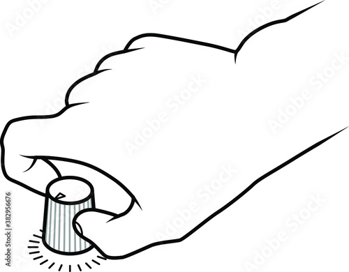 Line drawing of a human hand twisting a knob.