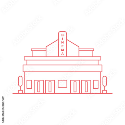 Cinema building line art illustration