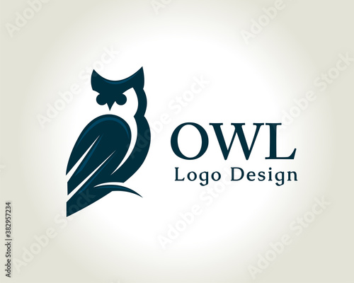 elegant wise owl bird perch logo, icon, symbol design illustration