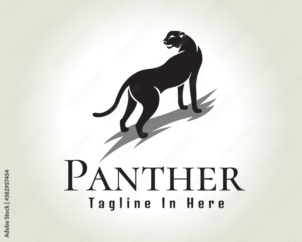 Fototapeta premium elegant black cheetah, cat, tiger, lion, panther look back art logo design illustration