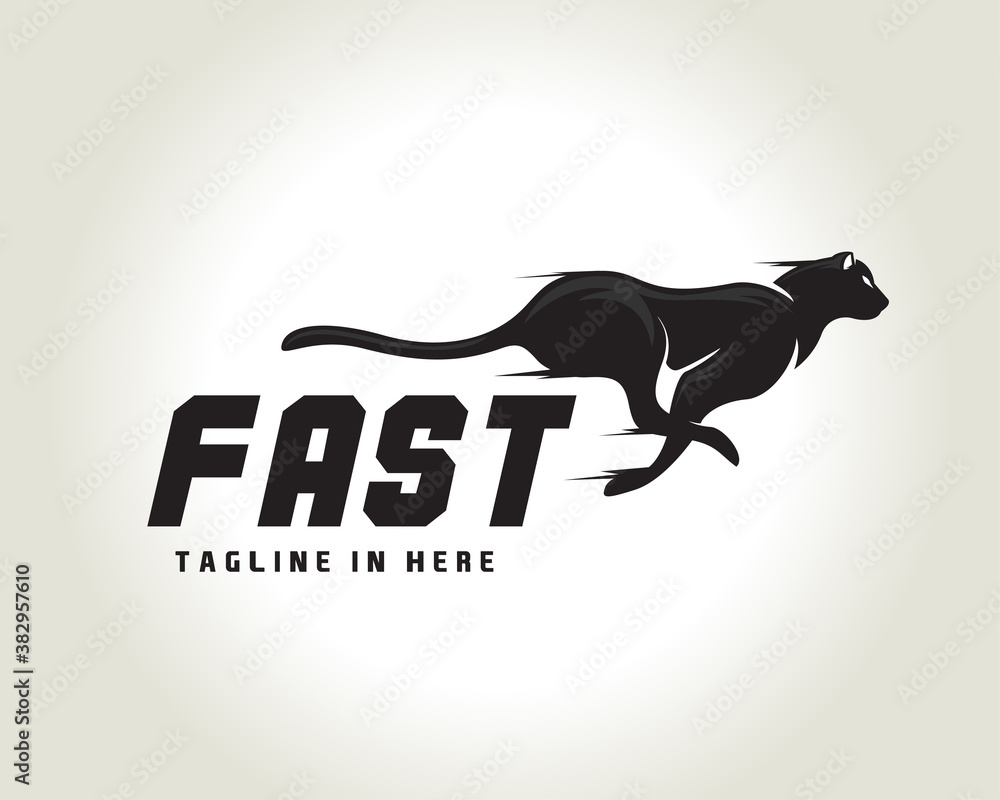 silhouette running, jump fast speed black cat, lion, tiger, panther,  cheetah logo symbol design illustration Stock Vector | Adobe Stock