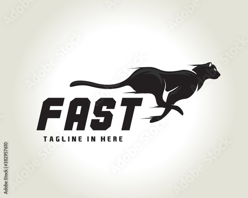 silhouette running, jump fast speed black cat, lion, tiger, panther, cheetah logo symbol design illustration photo