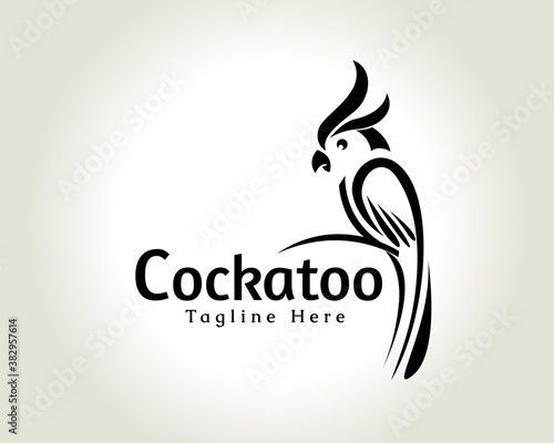 abstract line art cockatoo, parrots perch logo symbol icon design illustration