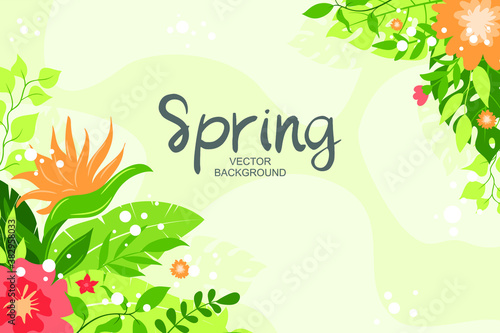 Cute Colorful tropical leaves spring background, simple and trendy with flat style
