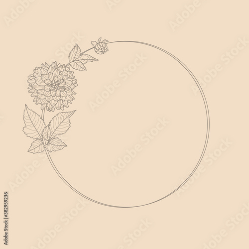 Slika na platnu Circle frame of Dahlia Flowers and Branches