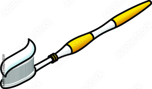 A yellow toothbrush with a dollop of pure white toothpaste.