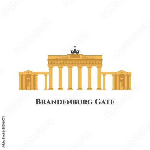 The Brandenburg Gate icon Berlin building travel isolated on white background. One of the best-known landmarks of Germany is a 'must-see' on any trip to Berlin. Great destination for tourist vacancy