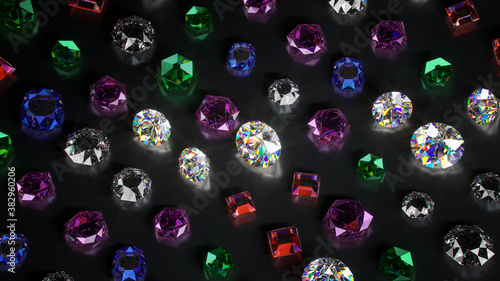 Colorful gemstones 3D rende...