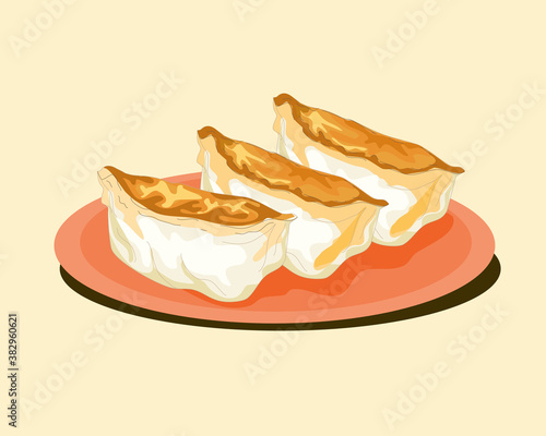 fried dumplinds on the dish, food vector illustration