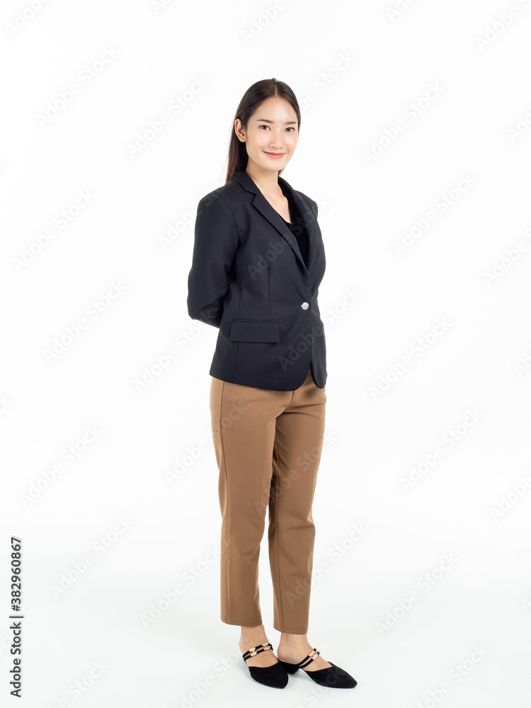 Young pretty Asian Business woman in black suit and brown pants. Young pretty Asian Business woman in black suit and brown pants.