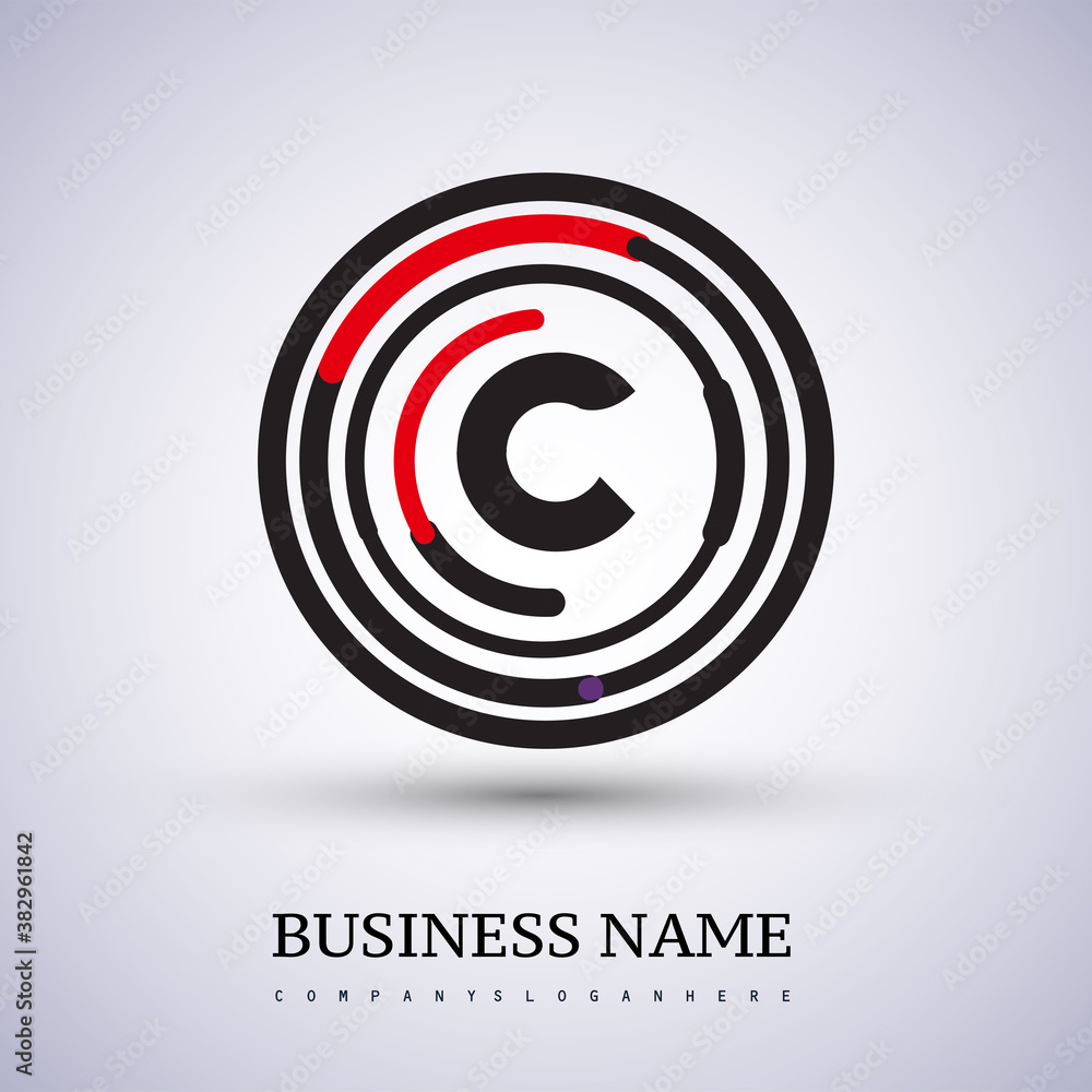 Letter C vector logo symbol in the circle thin line colored black and red. Design for your business or company identity. Letter C vector logo symbol in the circle thin line colored black and red. Design for your business or company identity.