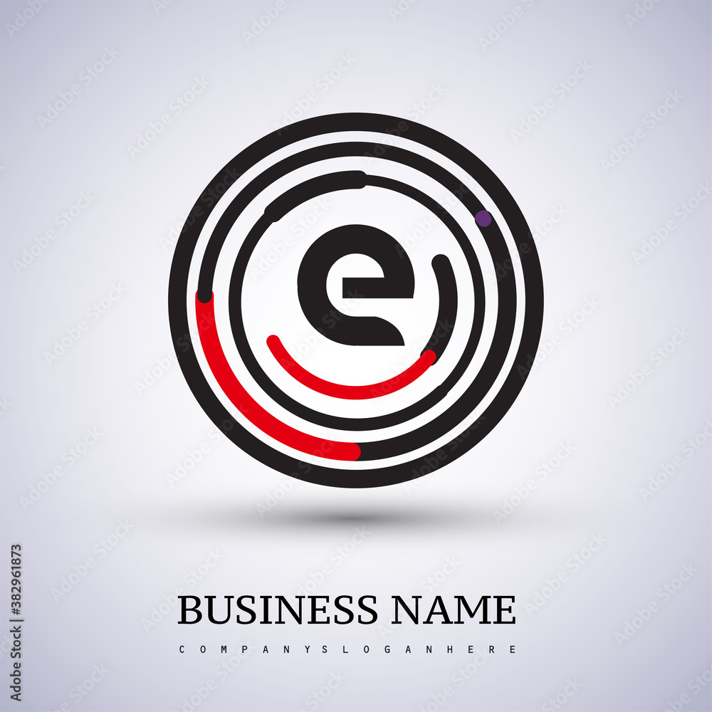 Letter E vector logo symbol in the circle thin line colored black and red. Design for your business or company identity. Letter E vector logo symbol in the circle thin line colored black and red. Design for your business or company identity.