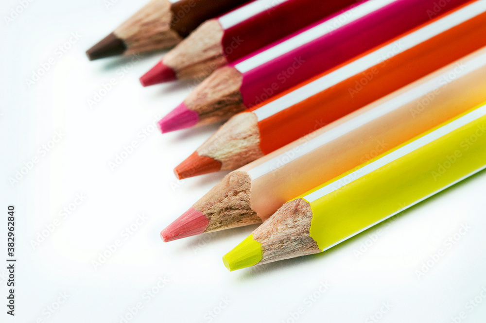 Obraz premium colored pencils row on white background