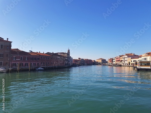 View of Murano (Venice) from a bridge over the river. Murano (Venice) architecture.