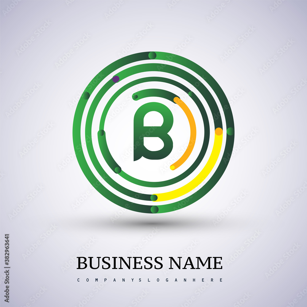 Letter B vector logo symbol in the circle thin line colored green and yellow. Design for your business or company identity. Letter B vector logo symbol in the circle thin line colored green and yellow. Design for your business or company identity.