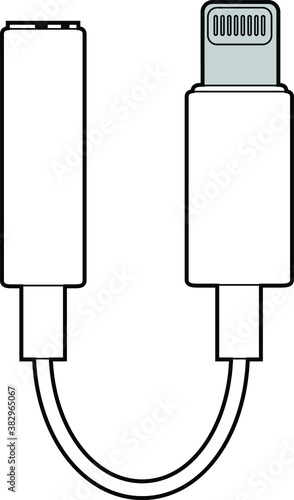 Professional Lightning to AUX Cable Vector / Line Drawing. Icon, Logo, Design, Element