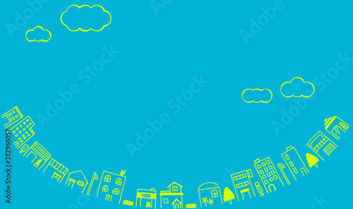 ルーズなラインの街並みイラストLoose line cityscape illustration