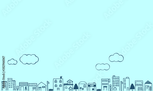 ルーズな線で描いた街並みのイラスト Illustration of the cityscape drawn with loose lines