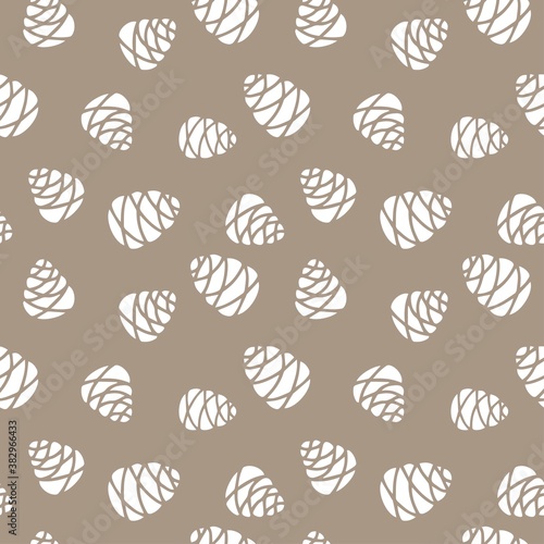 Hand drawn seamless pattern doodle of fir tree cones isolated on beige background. Conifer sketch. Vector illustration. Design for wrapping, wallpaper, textile