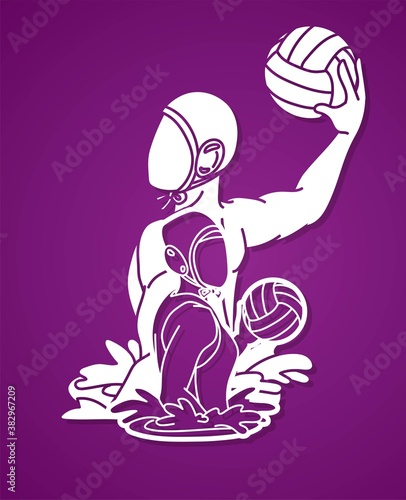 Group of water polo players  action cartoon graphic vector