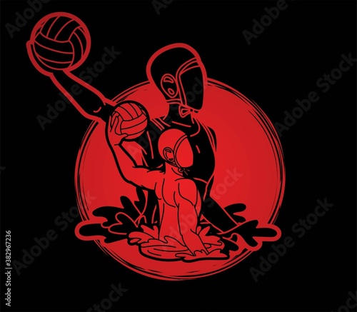 Group of water polo players  action cartoon graphic vector