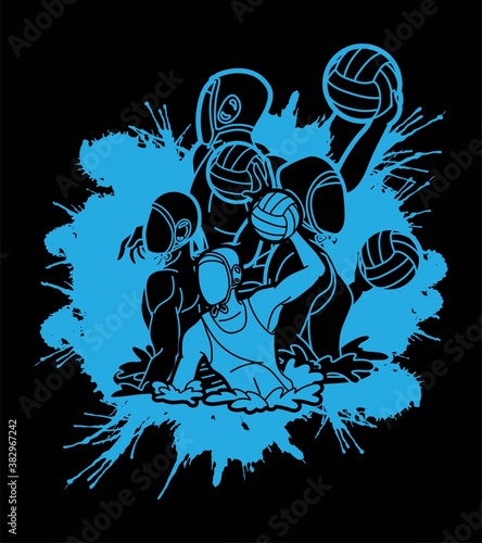Group of water polo players  action cartoon graphic vector