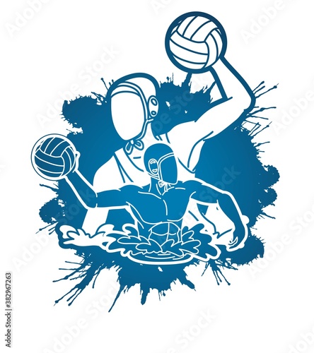 Group of water polo players  action cartoon graphic vector