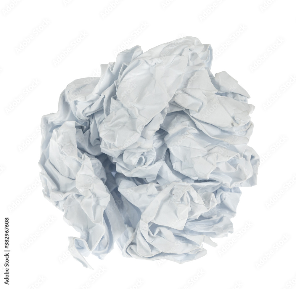 Crumpled paper boll isolated on white background clipping path. Screwed up piece of paper