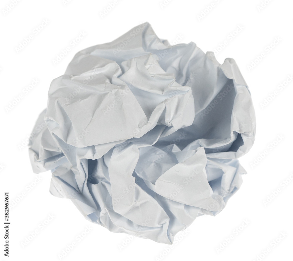 Crumpled paper boll isolated on white background clipping path. Screwed up piece of paper