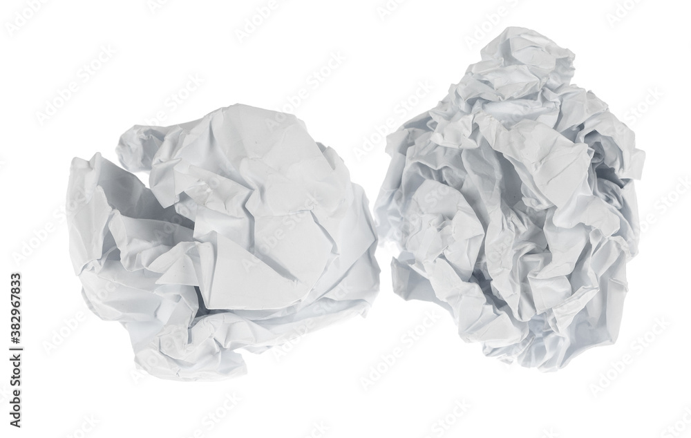 Crumpled paper boll isolated on white background clipping path. Screwed up piece of paper