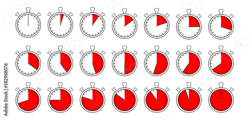 Set of timer icons. Kitchen timers. Countdown symbols. Stopwatch timers